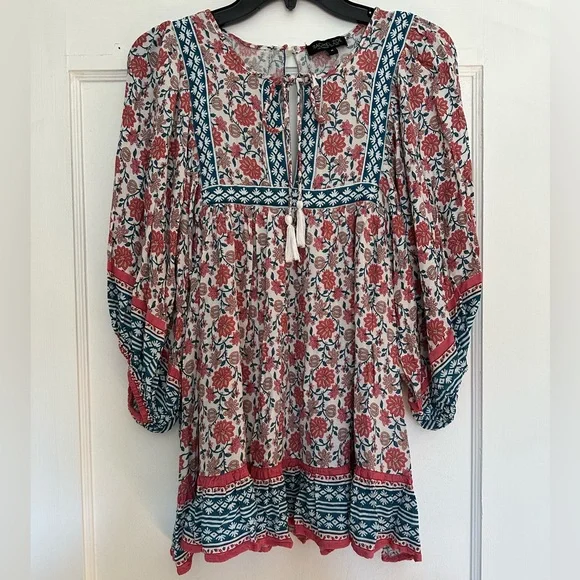 Rachel Zoe bohemian boho floral flowy peasant blouse size M - Picture 2 of 12